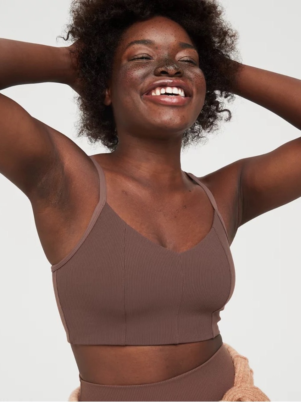 aerie Ribbed V-Neck Crop Top in Chocolate Brown